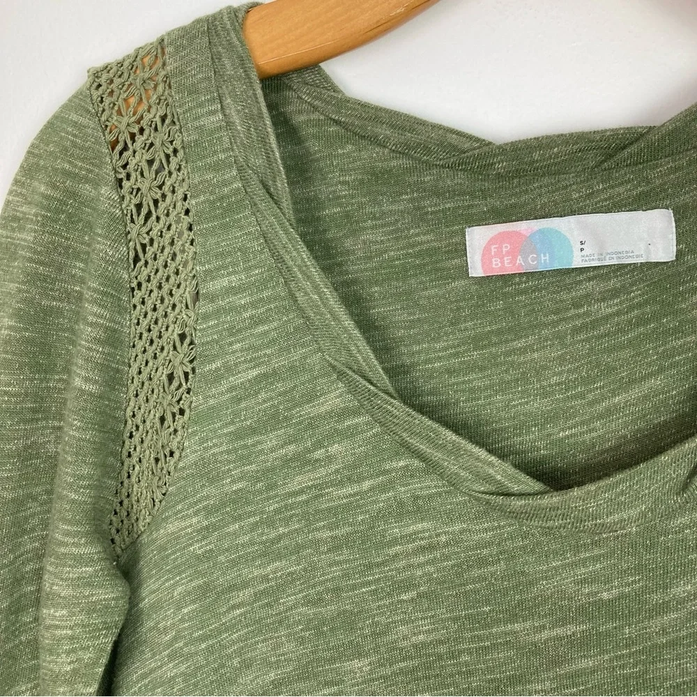 FP Beach Free People Light Green Knit Drop Waist Crochet Trim Dress Small